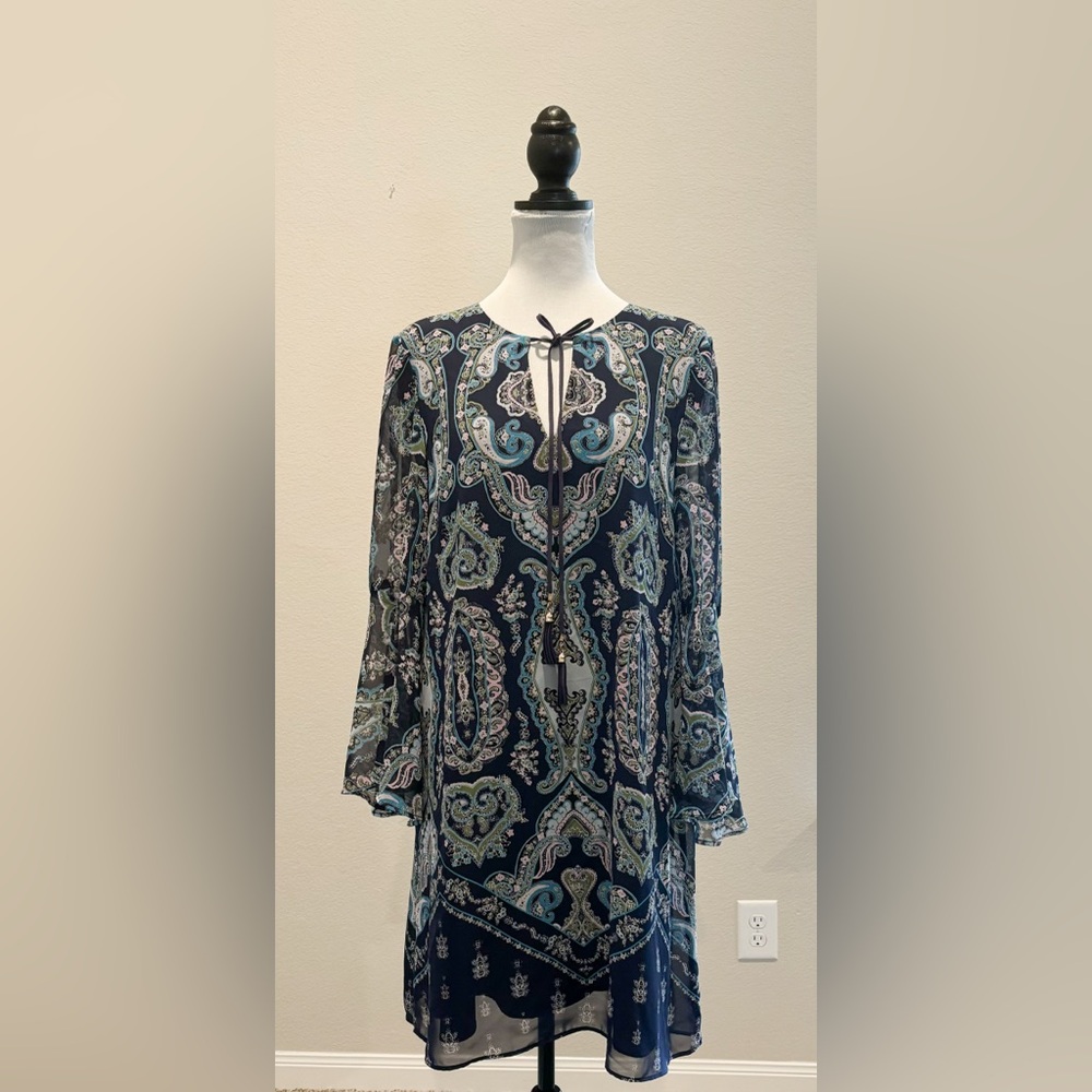 Vince Camuto Women’s Multicolor Paisley Print Navy Chiffon Shift Dress
